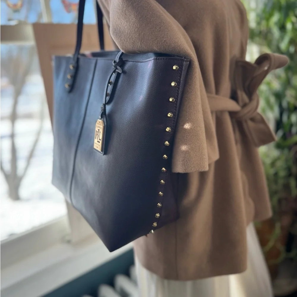 Brownish/maroon Ralph Lauren Cowhide Leather Studded Tote Bag - Picture 4 of 13